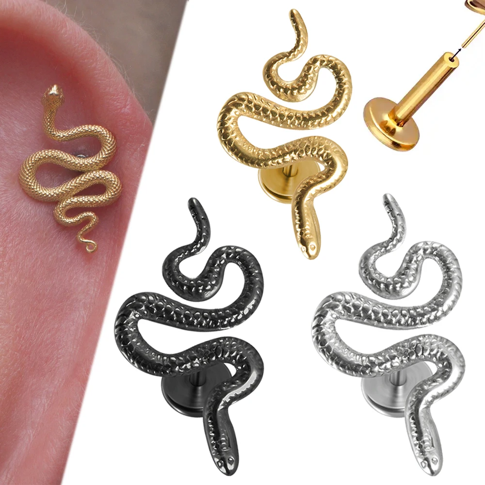 1PC Pythons Stainless Steel Cartilage Earrings Stud 20G Threadless Helix Ear Tragus Piercing With Insertion Taper Body Jewelry