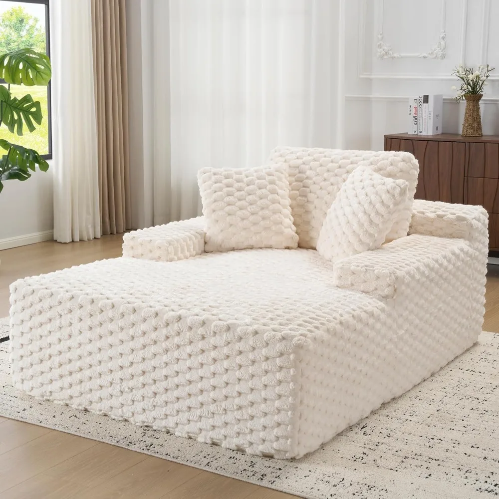 كرسي استرخاء مقاس 67 بوصة، كرسي أريكة بدون تجميع مع مساند للذراعين، أريكة نوم من الفرو الصناعي لغرفة المعيشة، أبيض #1