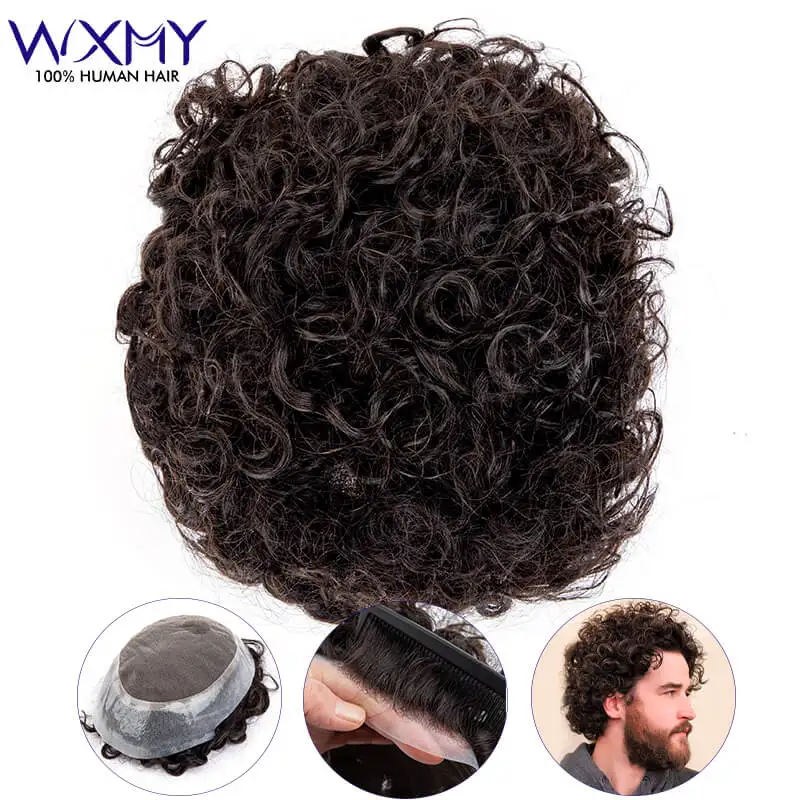 25mm Curly Australia Toupee Male Hair Prosthesis French Lace Toupee Men Natural Human Hair Wigs For Men Hairpieces Free Shipping