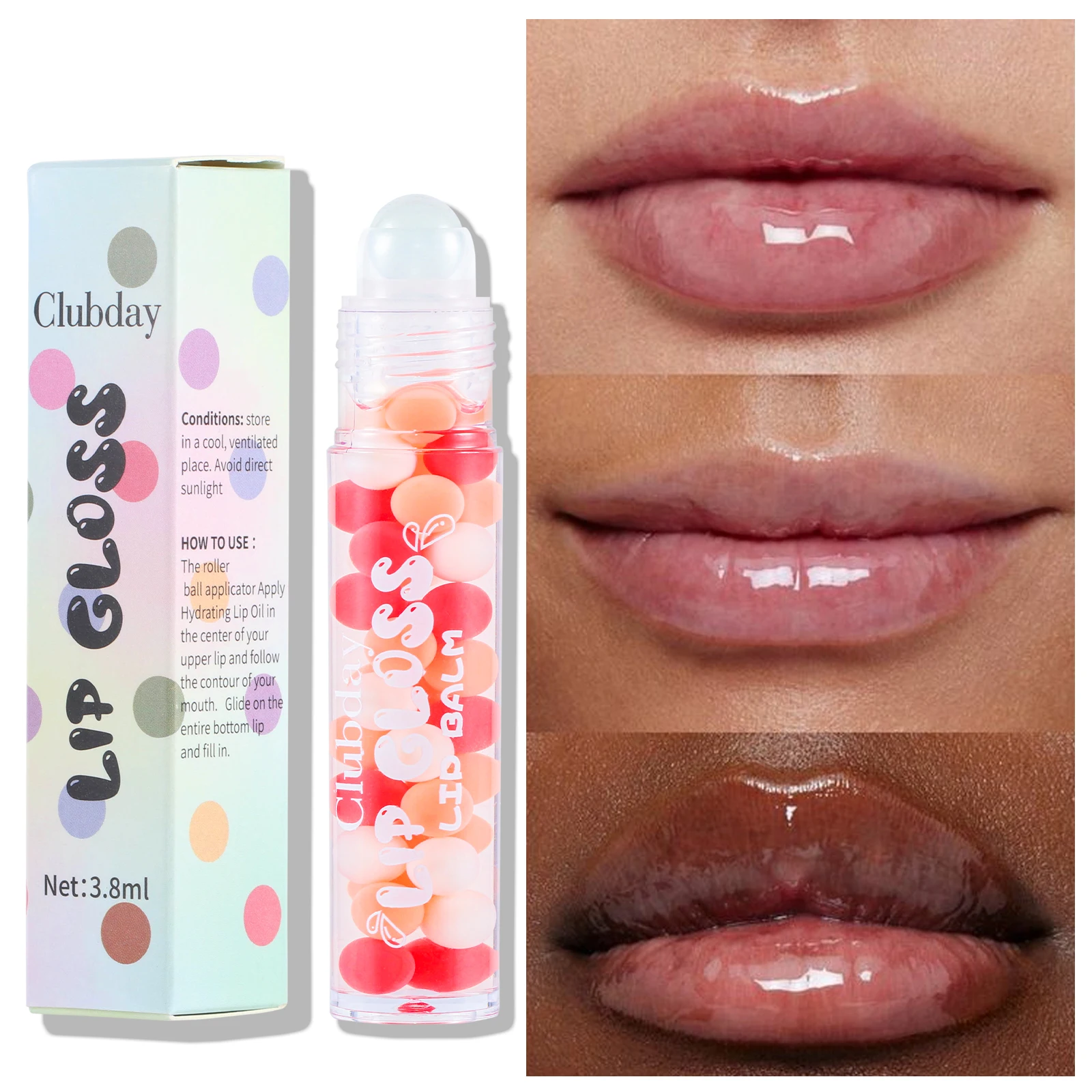 Clubday Moisturizing Water Glow Ball Lip Oil Overlay Transparent Mirror Lip Pudding Damen Makeup Cosmetics