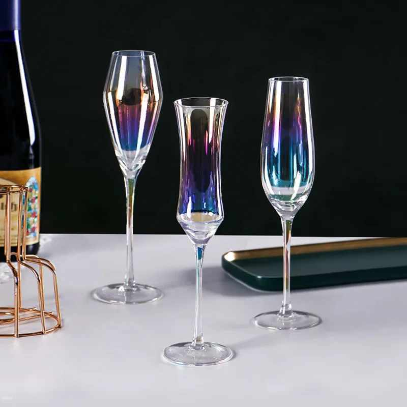 Crystal Goblet Wine Glasses Home Rainbow Cup Gradient Color Colorful Ion Plating Champagne Glass Nordic Decorative Water Cups