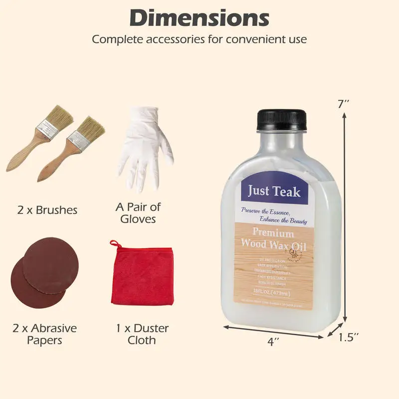 Wood Wax Oil Care Kit, Natural Wood Restorer and Protector for Teak Furniture, Decks and Fencing, Enhances Grain and Color, Fast Drying Formula for Indoor and Outdoor Use, Clear Finish