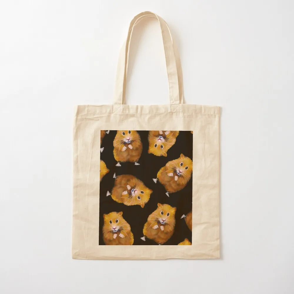 Hamsters: Cute: Random Pattern on Black, Hamster Art, Drawing Tote Bag great bag shopping trolley bag Canvas Tote