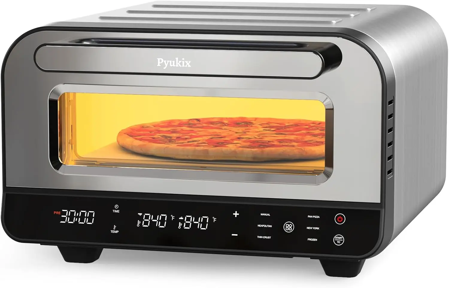 up to 840℉,12” Pizzas in 2 Minutes, Countertop Electric Pizza Maker with 6 Touchscreen Presets, Pizza Cooker with Stone&Peel&Cut