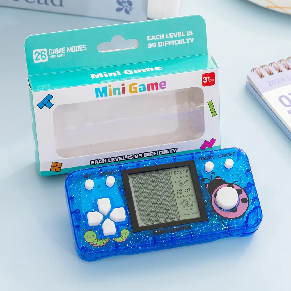 Transparent Mini Handheld Game Console 26 Classic Russian Block Games Backpack Pendant Toy For Chrismas