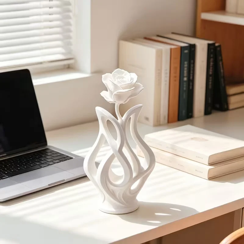 3D Printed White Rose Flower Pen Holder Modern Desktop Organizer Creative Gift for Classmates Colleagues Girlfriends Home Decor