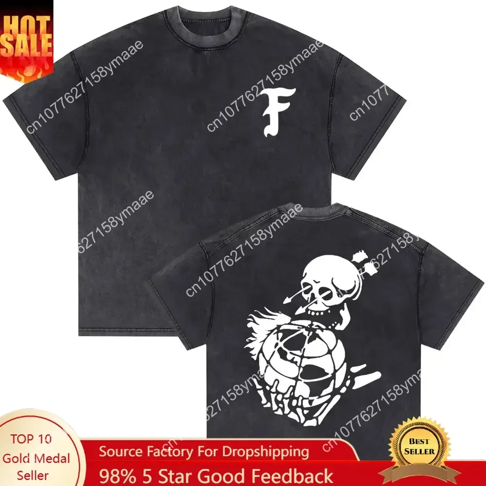 Washed Vintage Forward Observations Group T-shirt Skeleton Graphic Tees Men Women's Cotton Oversized Tshirt Male Gothic Punk T S