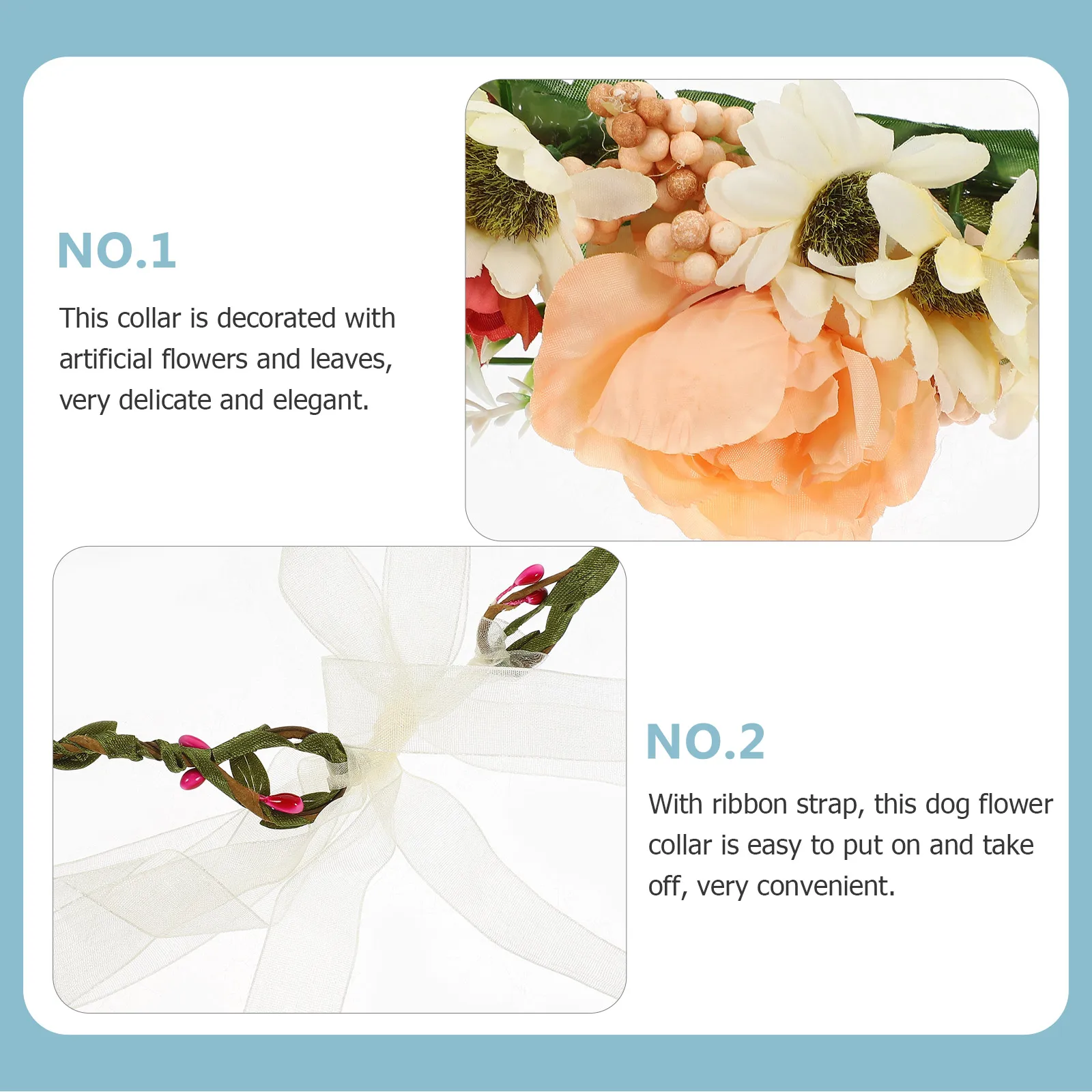 

Wedding Dog Flower Collar Floral Necklace Party Decor Photo Prop Adjustable Ribbon Crown Pet Accessories Lightweight Durable