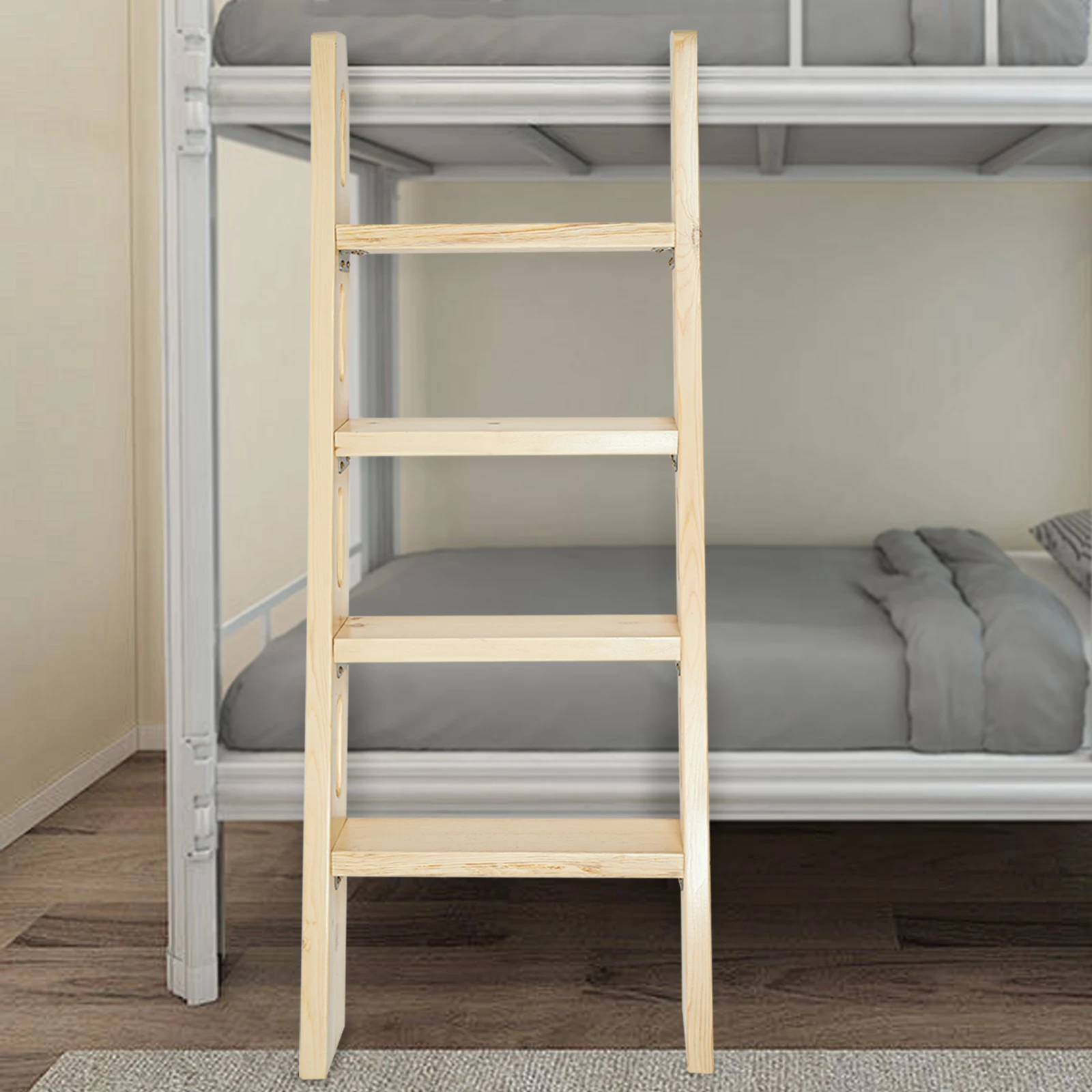 125 cm große 4-stufige Leiter aus Kiefernholz, 75 °   Burlywood Trittleiter, Dicke 28 mm, Bodenstehend für Kinderzimmer, Leuchten