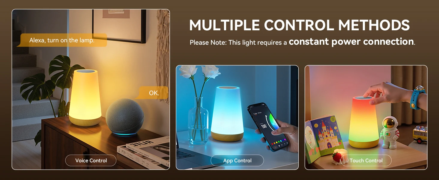 Tuya Smart APP WIFI Table Lamp Ambient Bedside Lamp Remotely Controlled Bedside Lamp Night Light with Multiple Lighting Modes