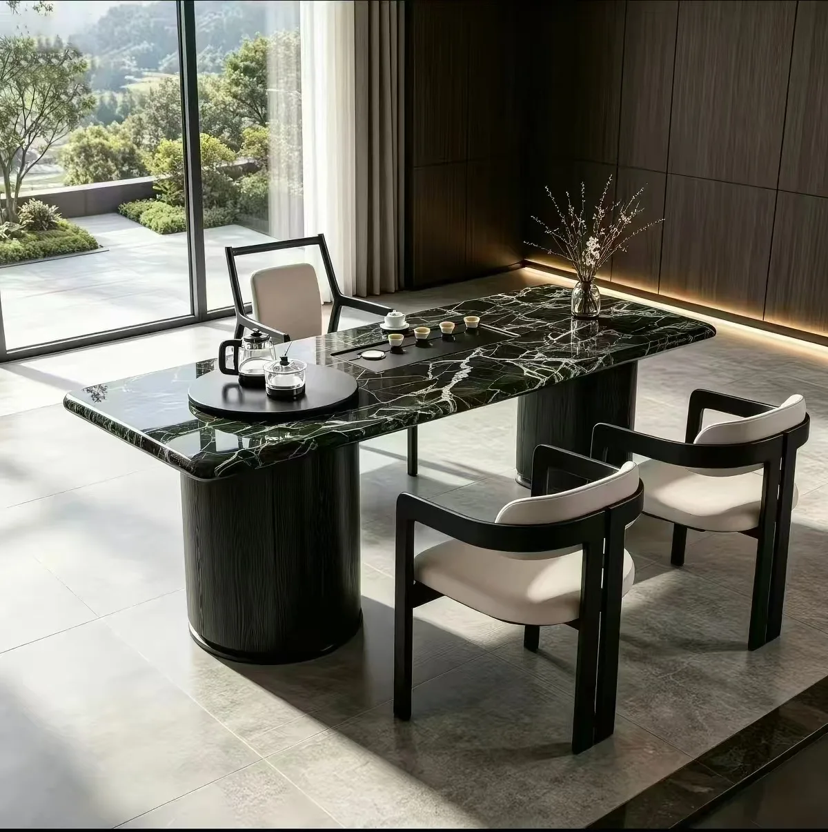 Natural luxury stone tea table Household balcony Small apartment Light luxury Kung Fu tea table Office tea table
