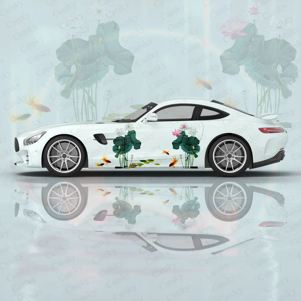 Lotus and Fish Car Body Sticker Itasha Vinyl Car Side Decal Sticker Car Body Sticker Car Decor Sticker Car Protective Film