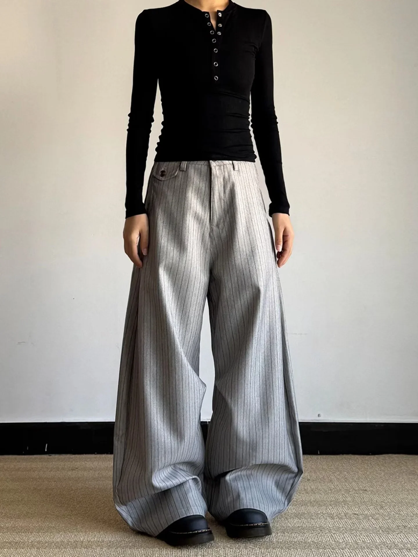 Retro Striped Men's And Women's Casual Pants Loose Wide Leg Drapey Comfortable All-Match Knife  Leisure Suit Long Trousers