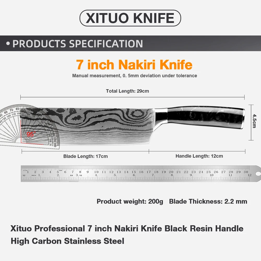 XITUO Cleaver Knife 7 Inch High Carbon Steel Kitchen Chopper Knives Asian Razor Sharp Nakiri Knives Vegetable Meat Chef Knife