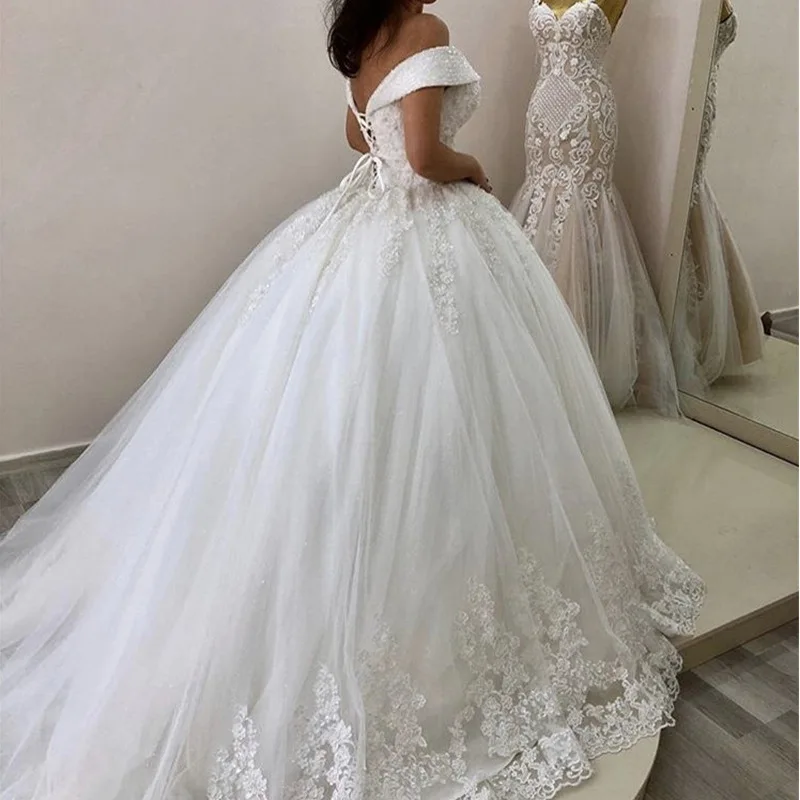 Foreign Trade Wedding DressVCollar Waist-Tight Sexy Wedding Dress Trailing Lace up Lace Main Wedding Dress Short Sleeve off-Shou