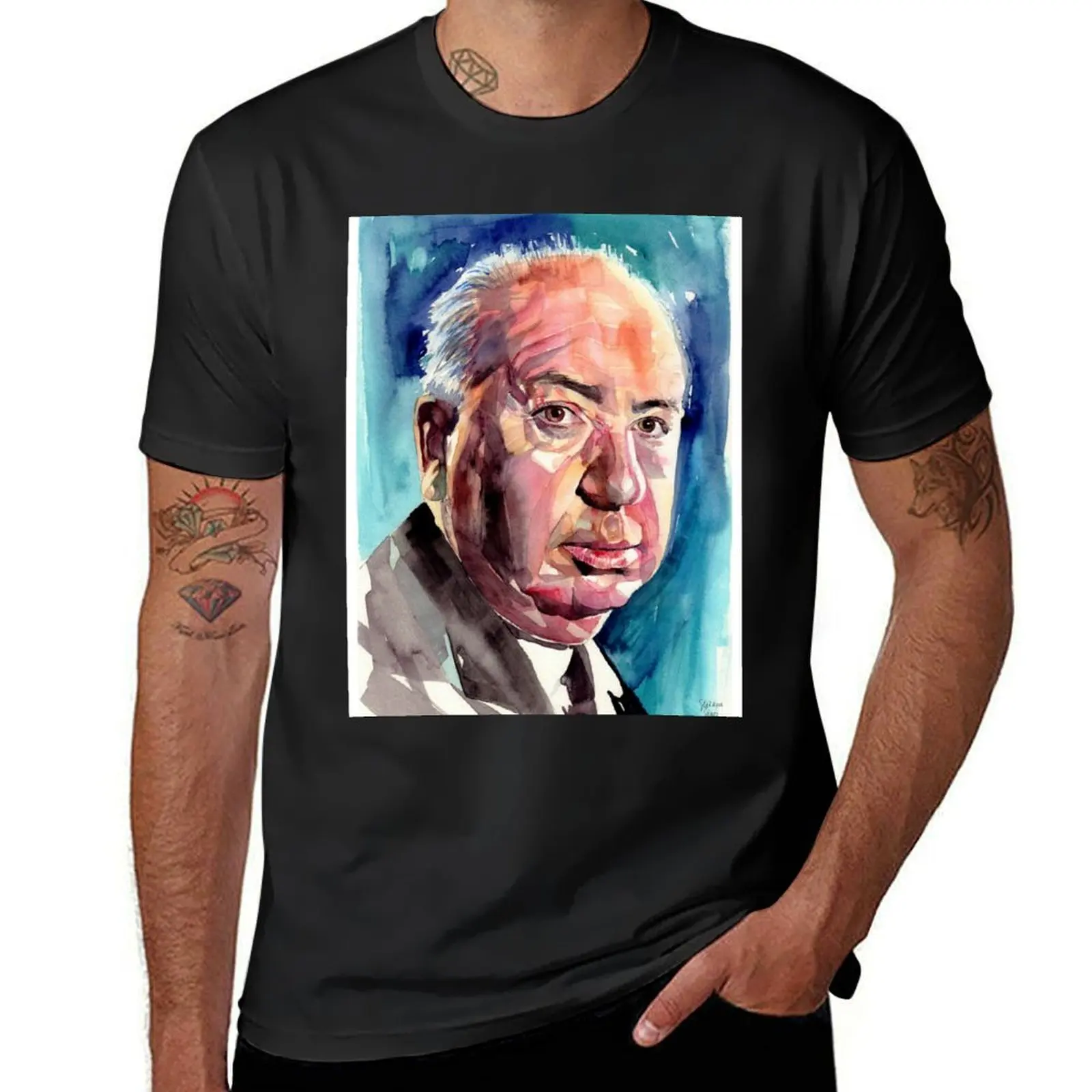 Alfred Hitchcock Portrait T-Shirt tops blanks men clothings