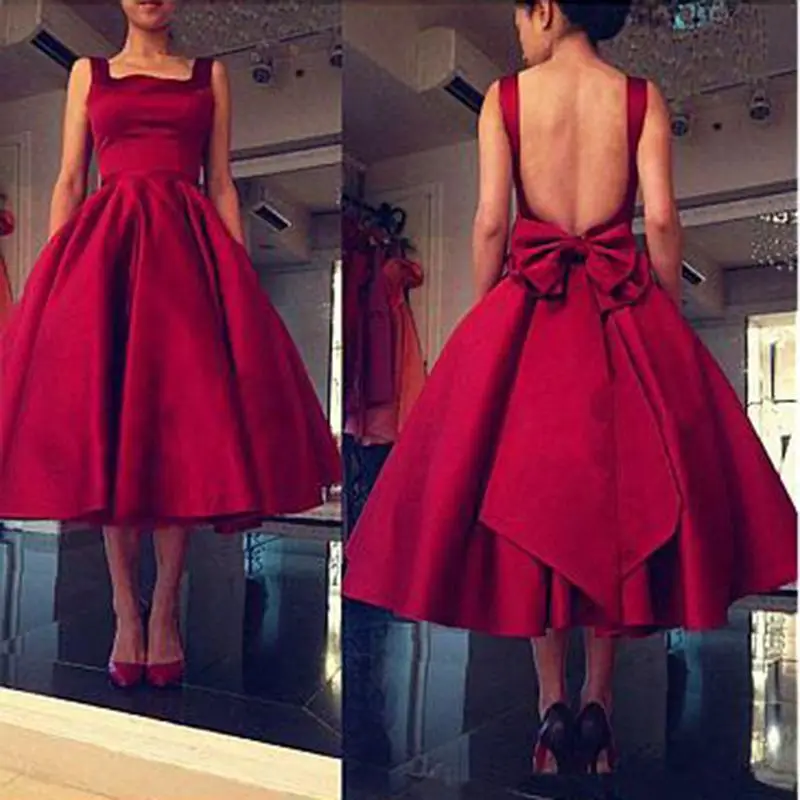 Tea-Length Satin Pr… - image