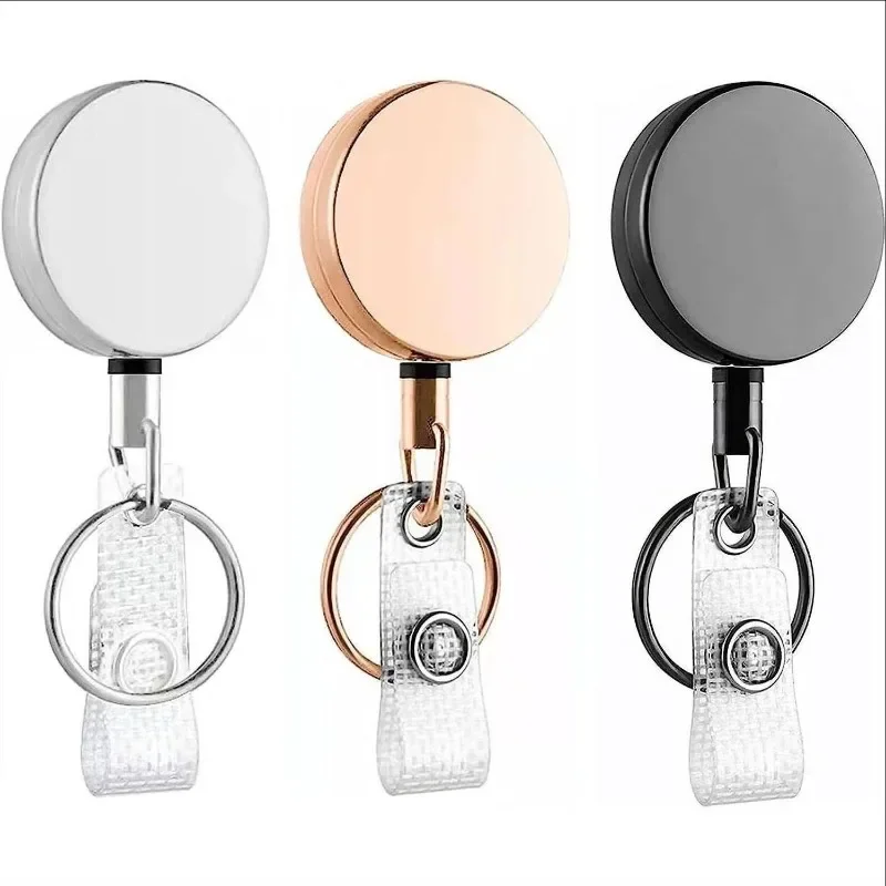 1PC Metal Plating Gray-black Retractable Keychain ID Holder Key Chain Easy Pull Button Key Ring Hot Sale Accessories