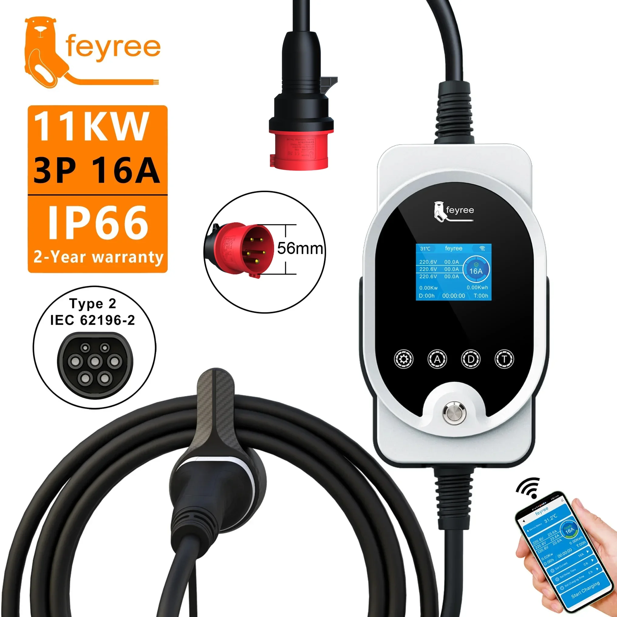 Feyree Typ2 11KW EVSE Wallbox EV Tragbares Ladegerät 16A 3Phase Wi-Fi Smart APP Control Ladestation für Elektroauto-Ladegerät – Detail 19