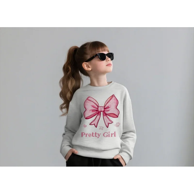 

2025 Pink Large Bow Design Western Style Sweet Style Children's Casual Sweatshirt