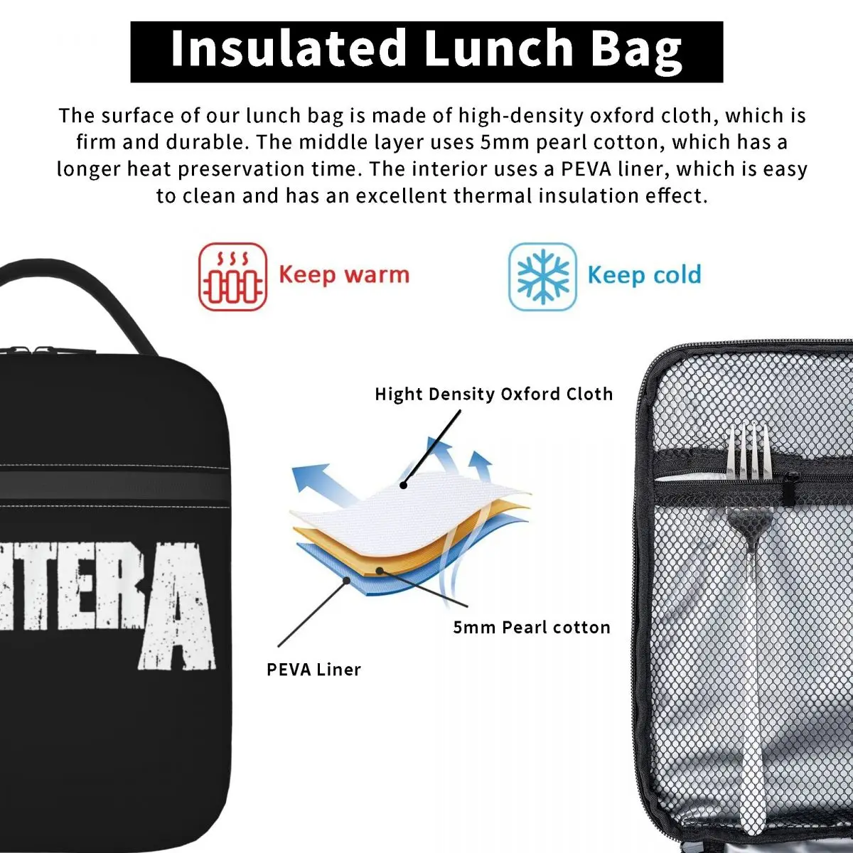 Pantera Band-Sacs à lunch isothermes avec logo blanc, contenants alimentaires, glacière portable, boîtes à lunch thermiques pour pique-nique