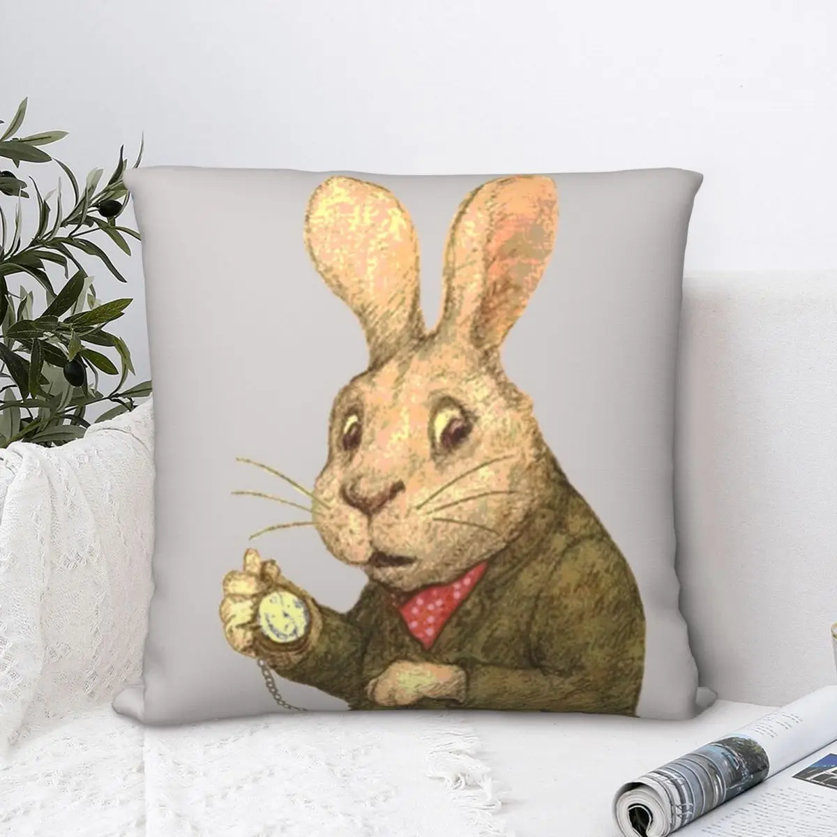 

Don't Be Late Like Rabbit. Square Pillowcase Polyester Pillow Cover Velvet Cushion Decor Comfort Throw Pillow For Home Sofa