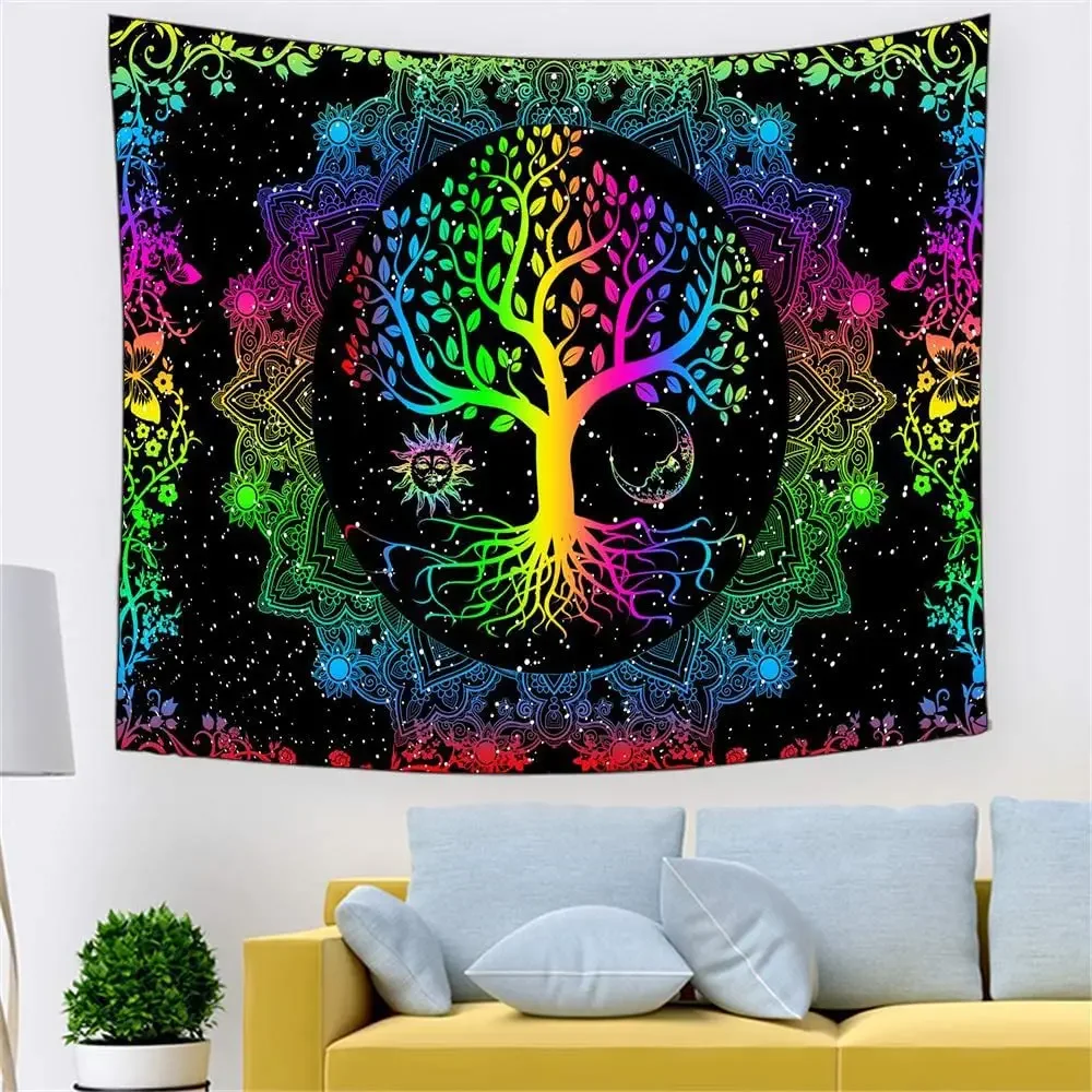 Trippy Psychedelic Tree of Life Tapestry Wall Hanging Kawaii Room Decor Aesthetic Large Mandala Witchcraft Boho Tapestries