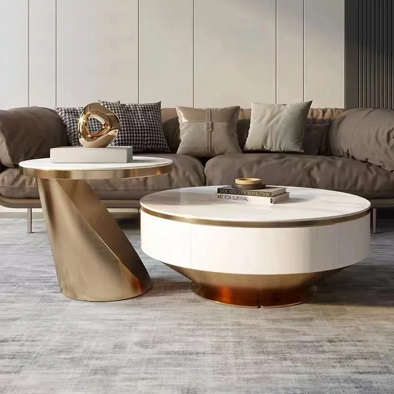 

Light luxury rock slab coffee table round size combination TV cabinet combination modern simple small apartment living room