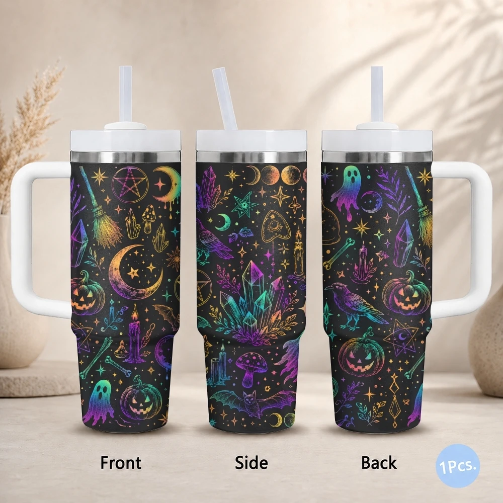 Halloween Spooky theme Vacuum Flasks 40oz Stainless Steel Insulated Tumbler with Handle & Straw Leakproof Car Mug