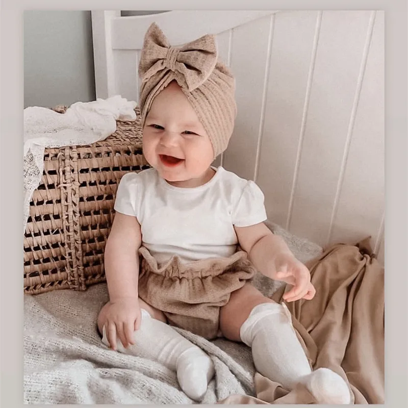 Adorável bowknot malha chapéu do bebê bonito cor sólida bebê meninas meninos chapéu turbante macio recém-nascido infantil boné tricô beanies cabeça