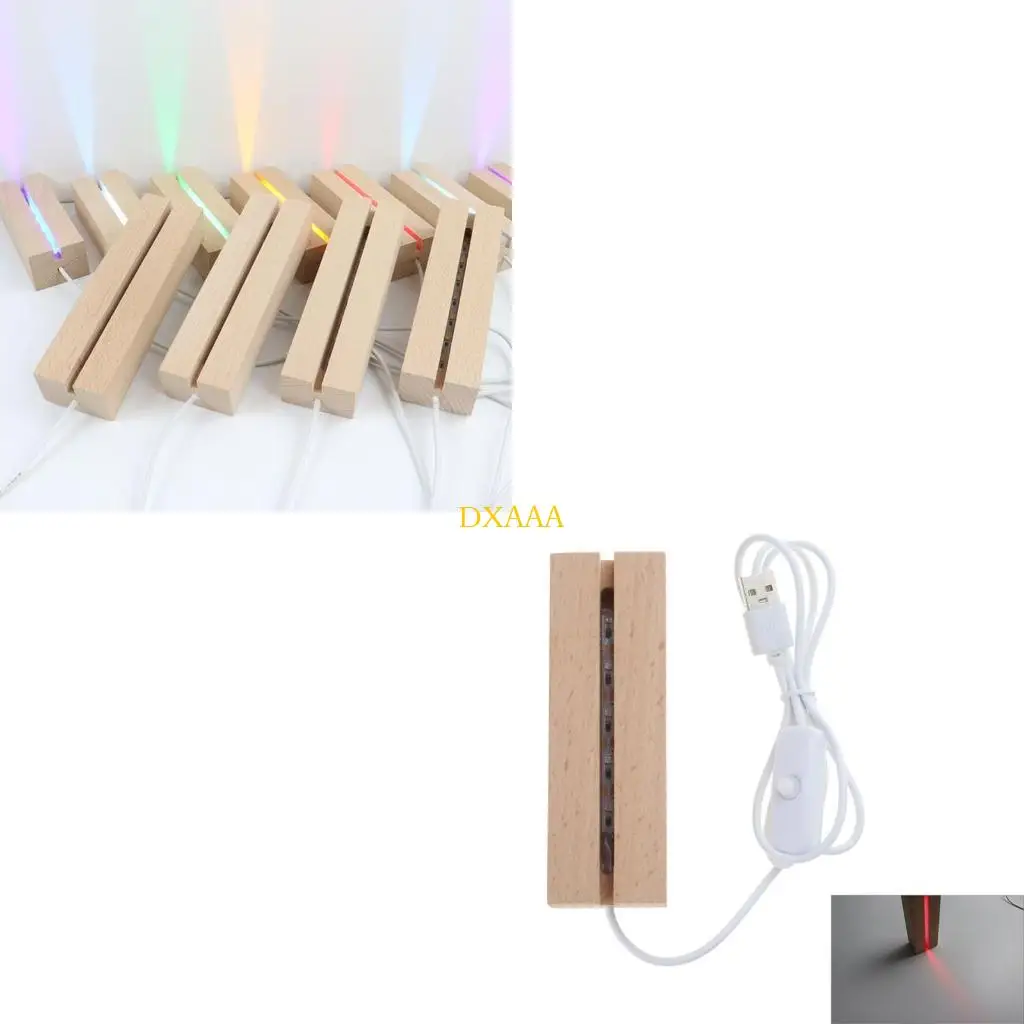 DXAA Rectangle Display Pedestal Led Display Base Crystal Wooden Lighted Base Stand Warm Color Resin Art Acrylic Stand