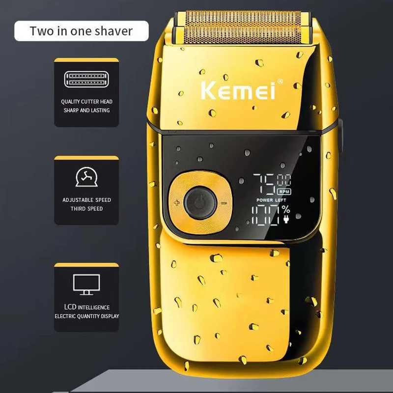 Kemei ひげトリマープロフェッショナルフェイスシェーバー 3 速度調整可能なヘアカットマシン LCD ディスプレイひげシェーバー男性用 KM-2028