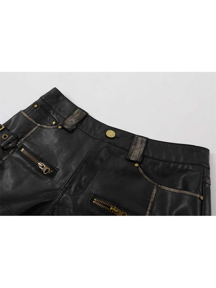 2025 Autunno Inverno Donna Americano Retro Pantaloncini a vita bassa 2000s Pu Ecopelle Pantaloni caldi Y2K Streetwear Harajuku Coquette Gyaru