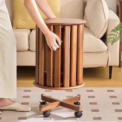 Natural Bamboo Dining Stool Creative Four in One Round Stools Living Room Stacked Side Table with Mobile Base Modern Furniture