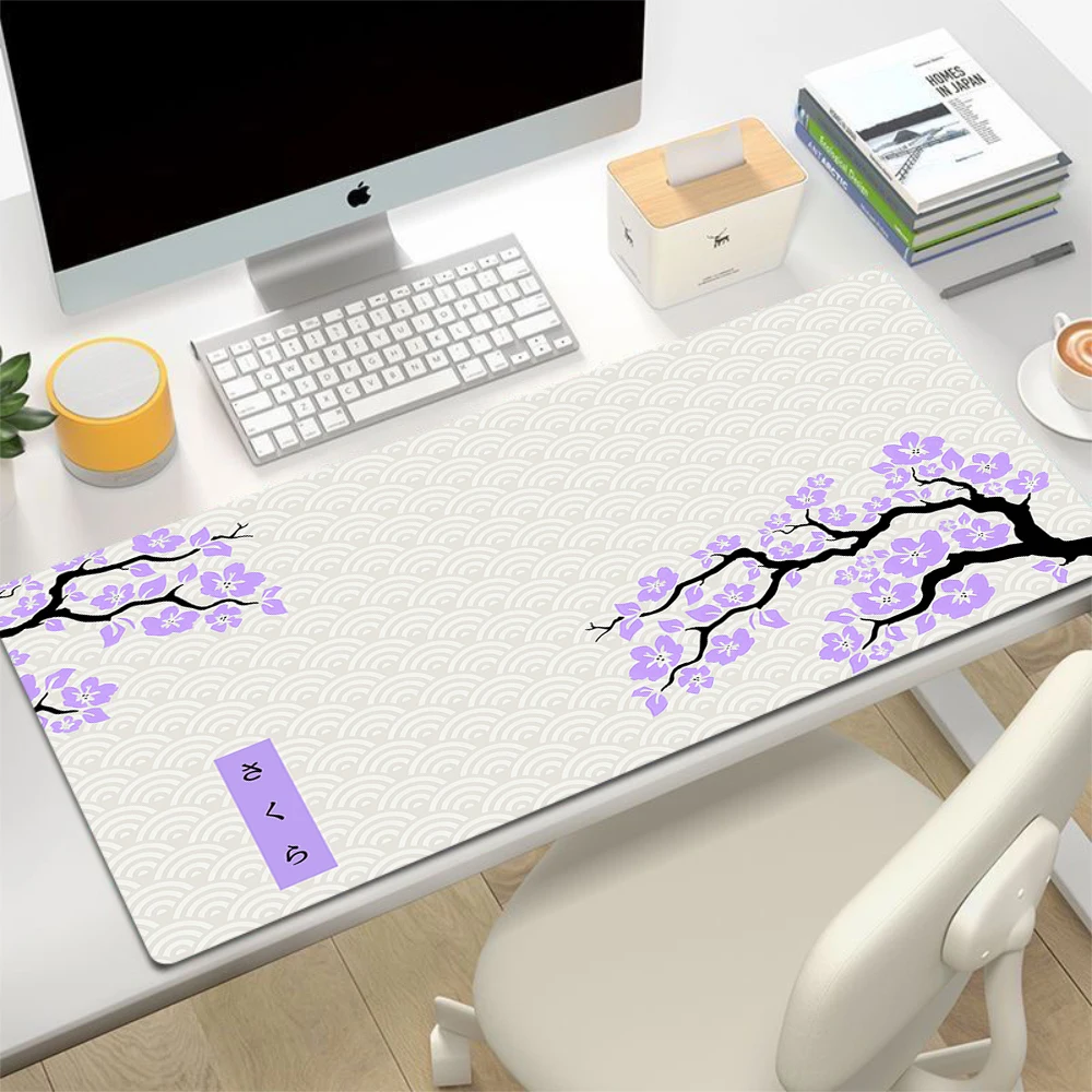 grande sakura branco e roxo gaming mouse pad grande gamer mousepad tapete de mesa 40x90cm tapetes de teclado de borracha deskmat melhor 01