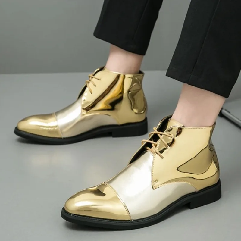 

High Quality Men's Golden Chelsea Boots Ashion Design Casual Formal Shoes British High-end Luxury Men's Shoes Botas Para Hombre