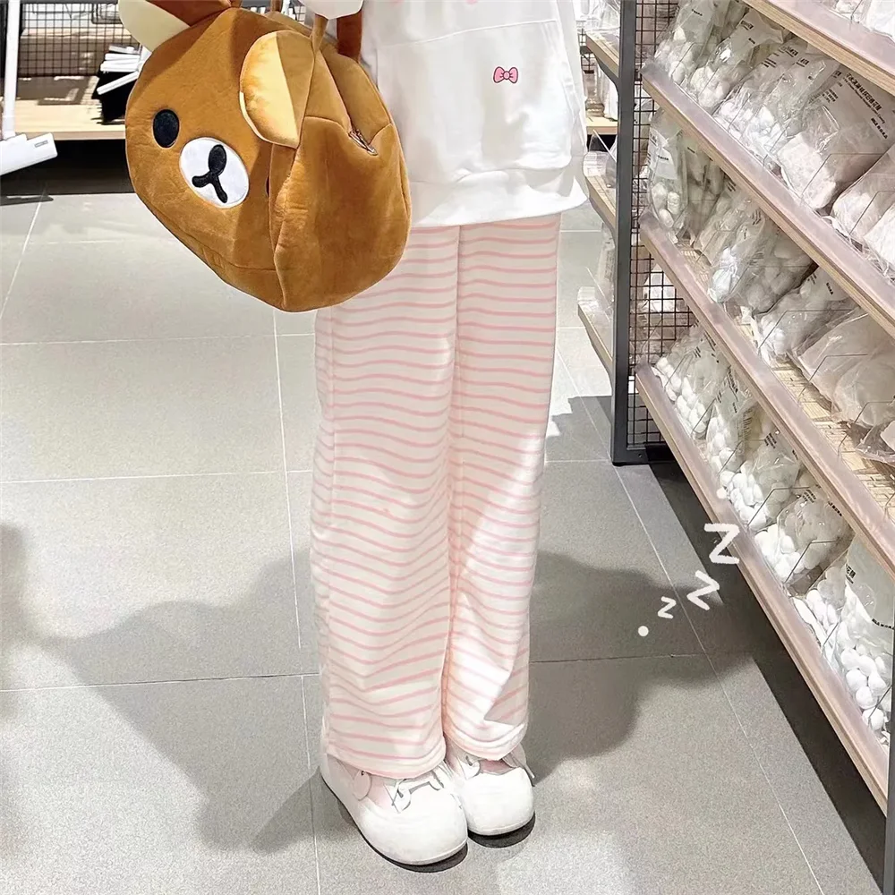 Cute Y2K Striped Pants Women Kawaii Sweet Harajuku Fleece Sports Korean Fashion Sweatpants Girly Basic Cartoon Japanese Trousers - Image 3