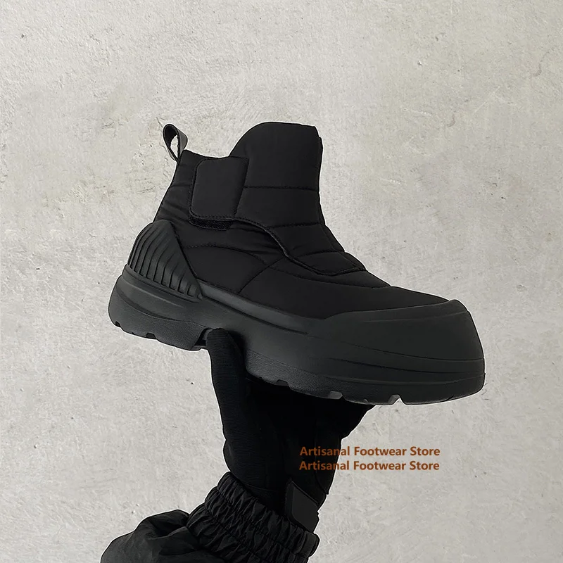 Black Thick Soled Warm Snow Boots Big Round Toe Warm Cotton Shoes Men's Boots Height Increasing Men's Booties Designer Men Boots
