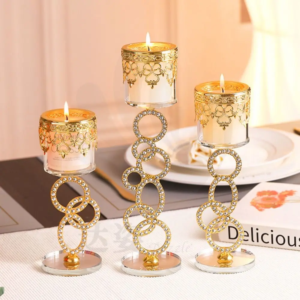 Diamond-encrusted Cylindrical Candle Holder Iron Art Light Luxury Metal Butter Lamp Holder Charming Glass Candlestick