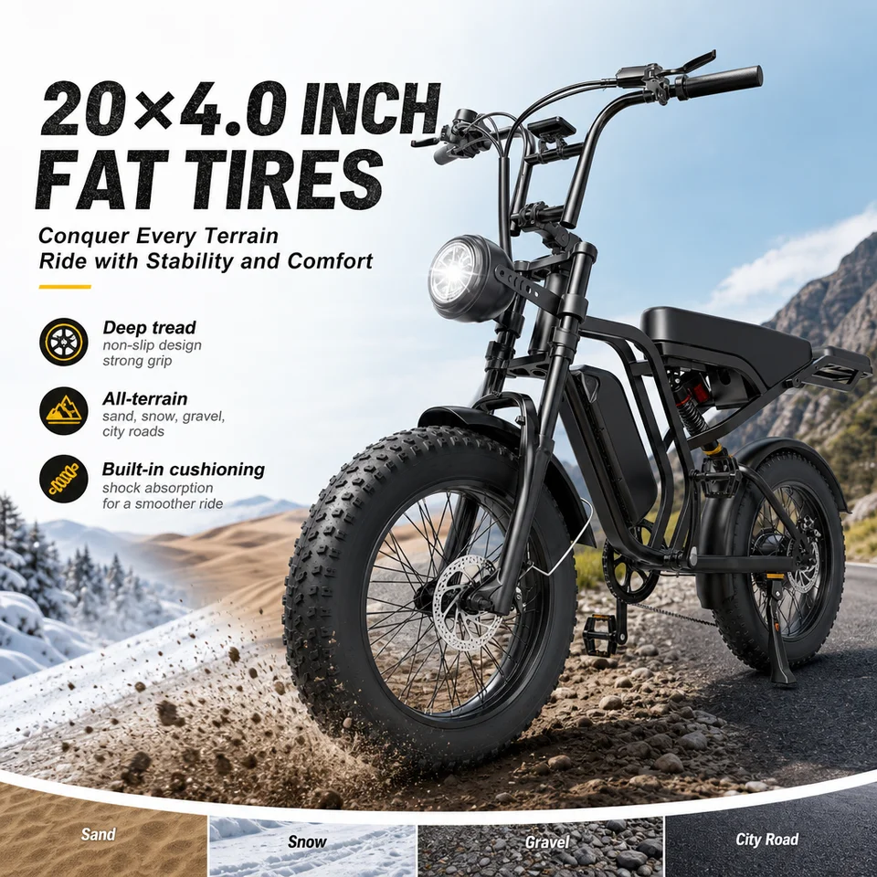 1000W Peak Electric Bike 20"×4.0 Fat Tire Ebike 48V15Ah Removable Battery Dual Suspension Electric Bicycle with Detachable Rear Seat image 4