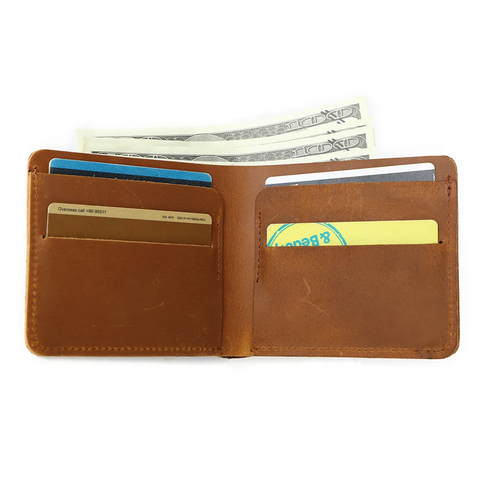 Genuine Leather Men's Wallet Vintage Fashionable Credit Card Holder Small Slim Cash Purse Brown