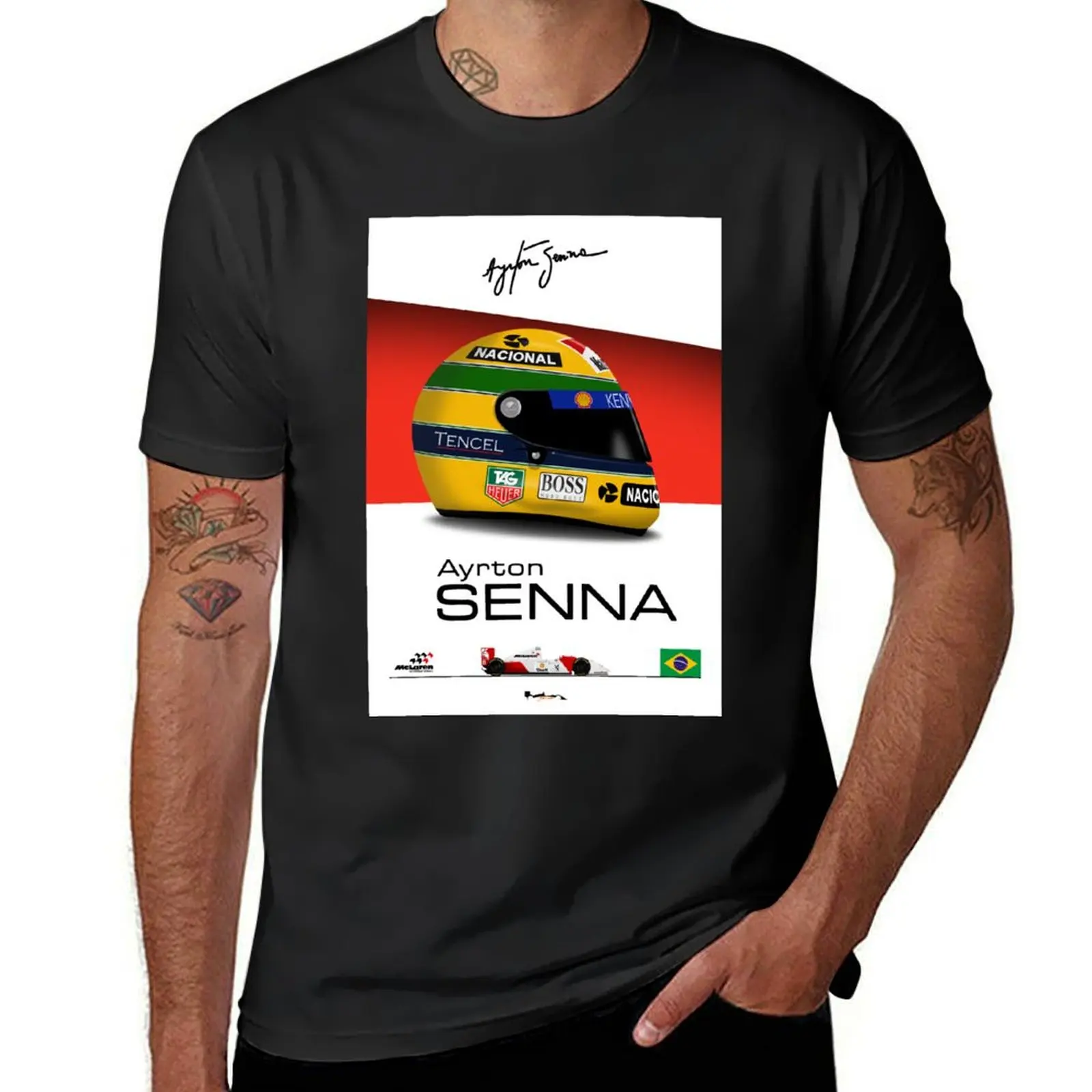 Айртон Сенна - 1993 - MP4/8 Футболка с принтом шлема и автомобиля, одежда больших размеров, мужская футболка с синим замком, хлопковые футболки с рисунком, мужская одежда