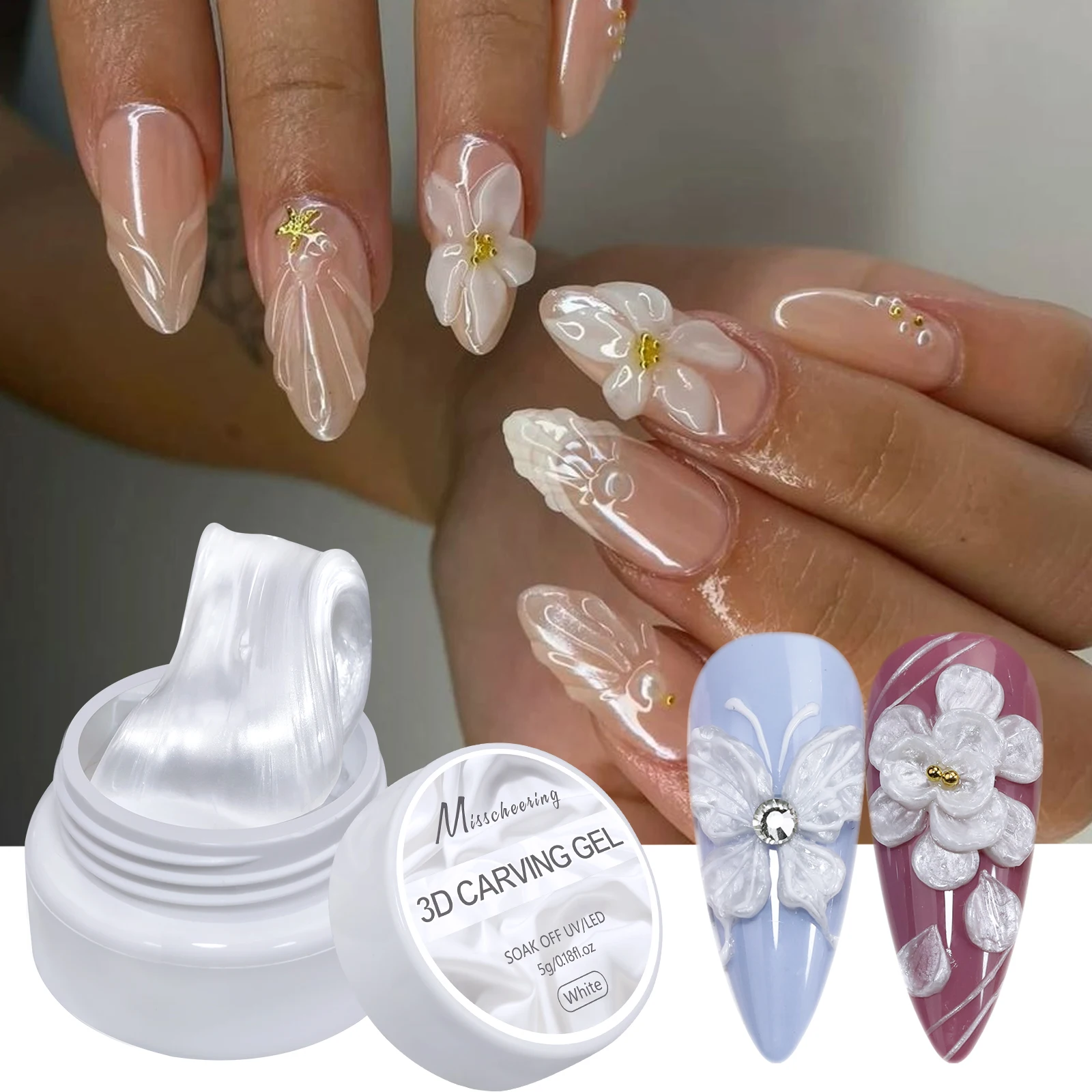5 ml weißer, antihaftbeschichteter, handgeschnitzter Gel-Nagellack für 3D-Shaping Nail Art Solid Pearl Satin Gloss Gel für Nageldesign-Dekoration – Detail 1
