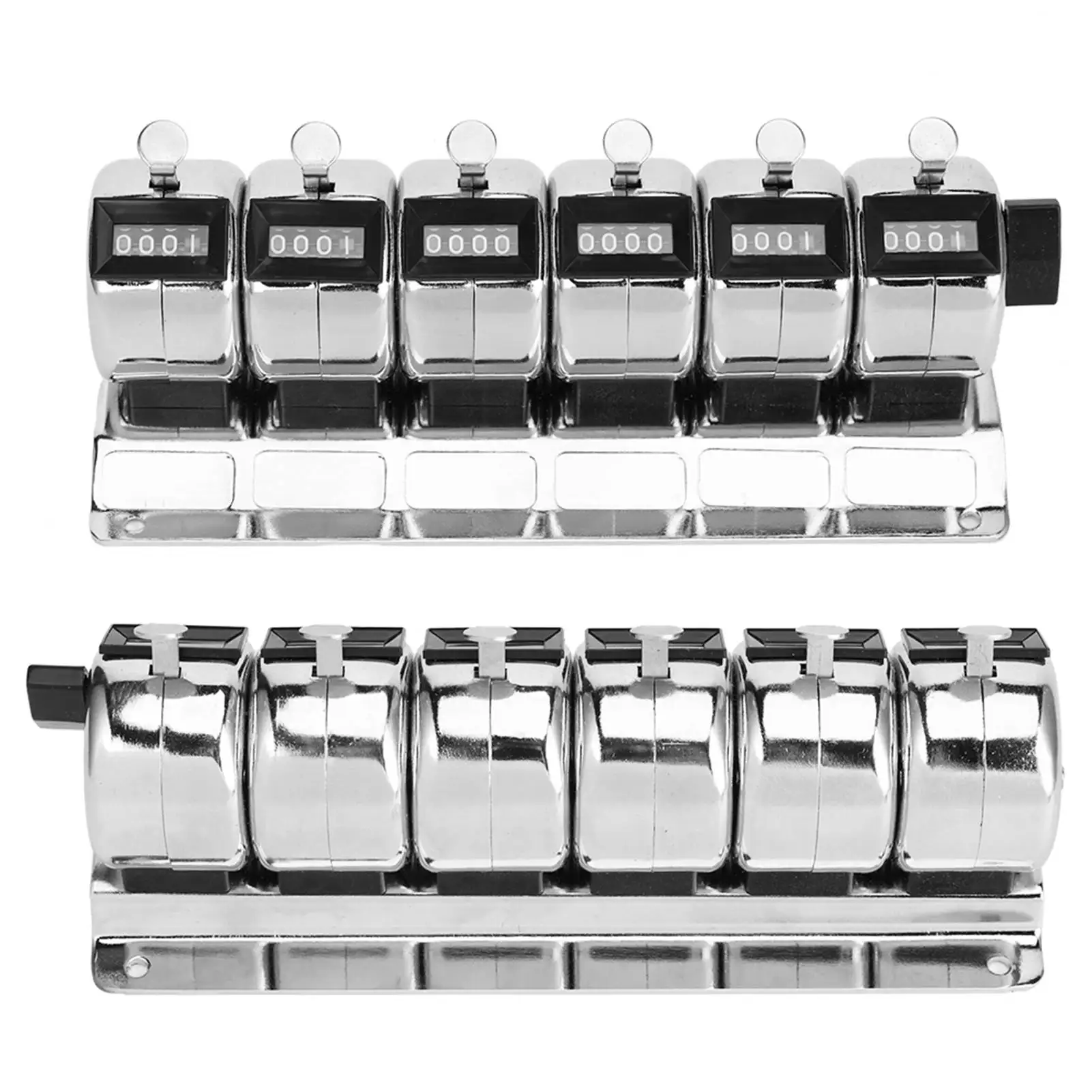 Mechanical Counter Metal Manual Clicker 4‑ Digit Conjoined 6 Units Stainless Steel Tally Mechanical Counter Metal Counter