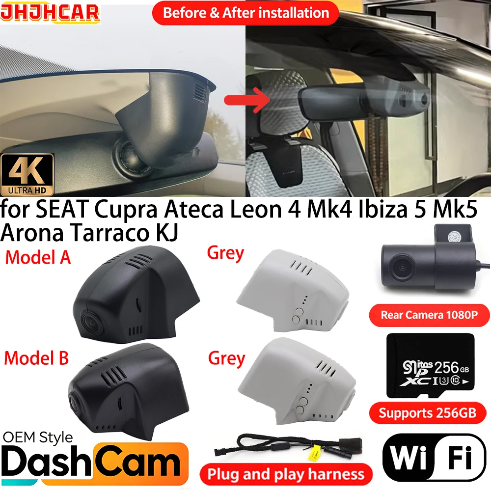 for SEAT Cupra Ateca Leon 4 Mk4 Ibiza 5 Mk5 Arona Tarraco KJ Wifi DVR 4K Dash Cam Front Rear Camera Night Vision Video Recorder