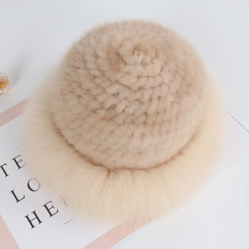 

Bomber Hat For Women Winter Luxury Quality Real Fur Hats Natural Soft Warm Mink Fur Cap Girls Knitted Fashion Real Fox Fur Caps