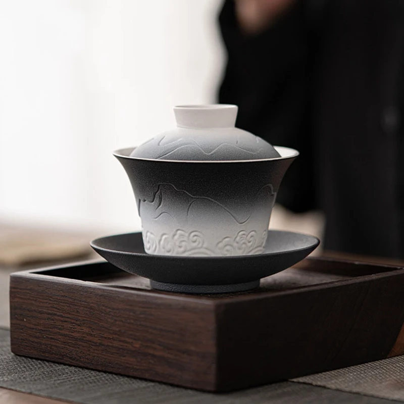 

Керамическая чашка для приготовления чая, вид на горы и море, Гайваньский градиент, большая емкость, чайный сервиз кунг-фу, чаша для заваривания, градиент цвета