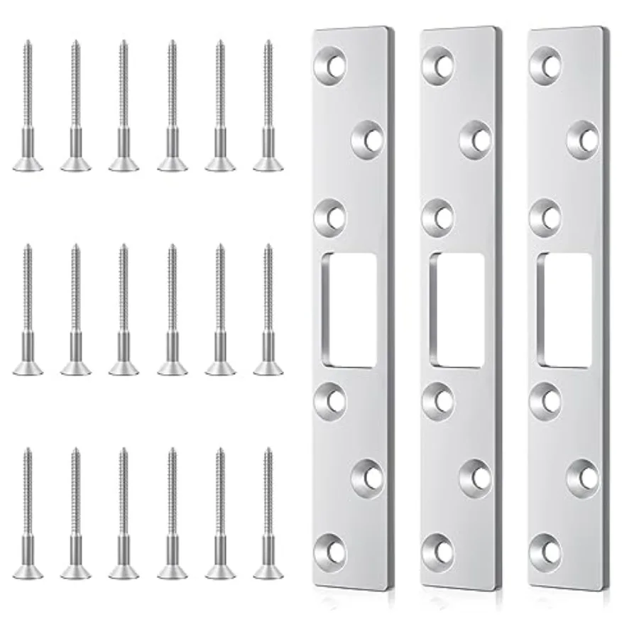

Deadbolt Armor - 6 Inch Extended Strike Plate for Heavy Duty Residential Door - 3 Pack Silver