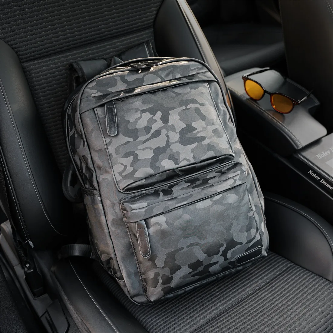 

Camouflage Leather Backpack for Men, 14 inch Laptop Backpack, Travel Daypack Water Resistant Leather Business Daypack