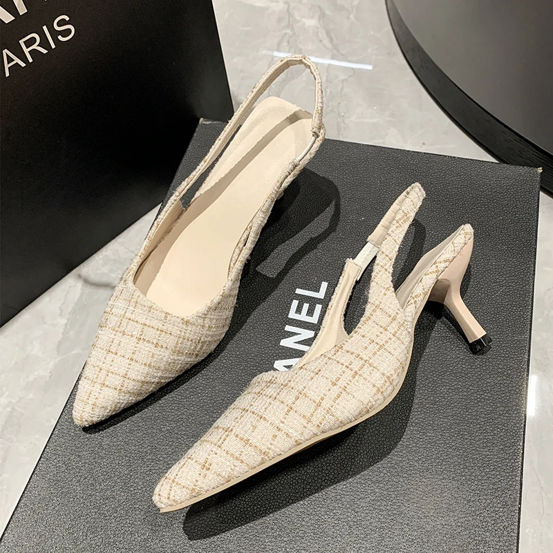 Fashion brand designed knitted platform heels for women, pointed-toe party shoes, comfortable large-size summer stiletto sandals image 3